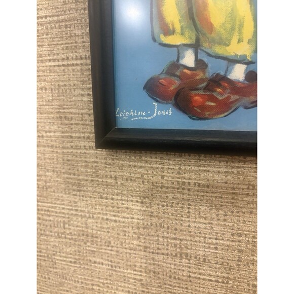 Leighton Jones Framed Signed Clown Painting on Canvas, Small 13x6 - Picture 6 of 7